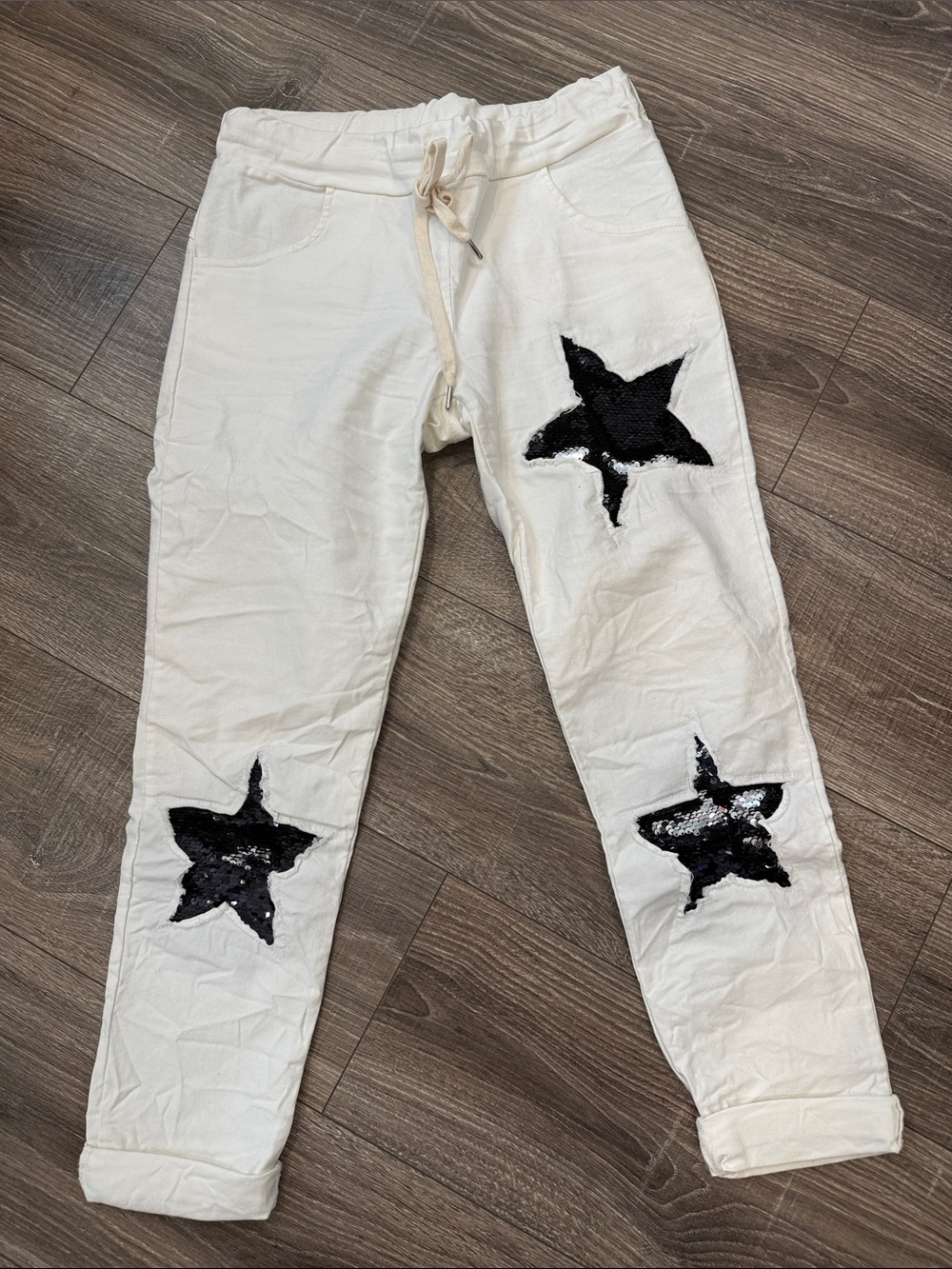 Venti6 Jogger Pants with Black Sequin Stars size small